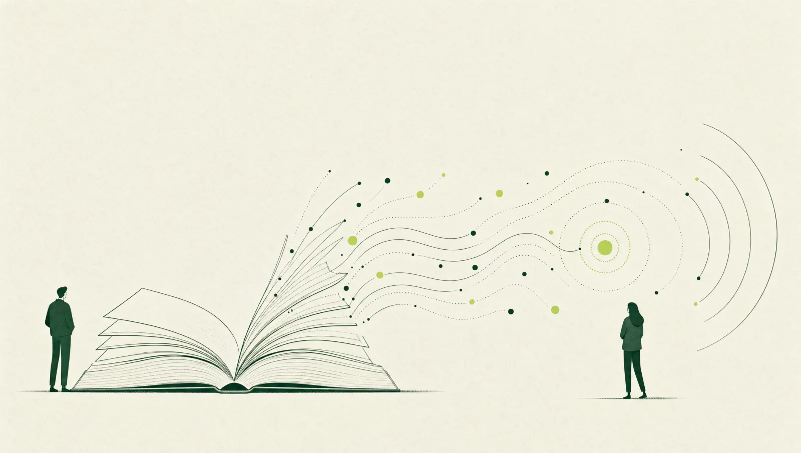 Illustration of an open book whose pages turn into signal waves