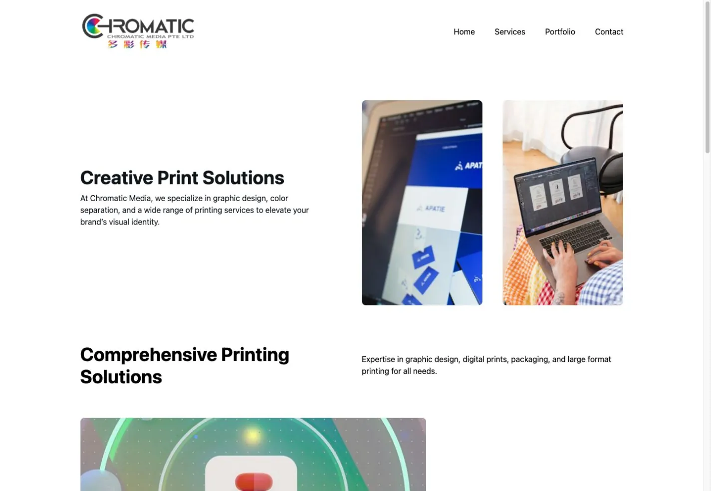 Chromatic Media public website showing its print and design services
